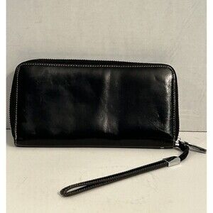 Lavemi Women's RFID  Blocking Black Leather Zip Around Wallet LargeClutch
